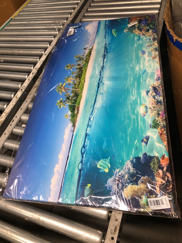 View 2 of ***DAMAGED - SEE NOTES/PICTURES*** Tropical Island Coral Reef Landscape Canvas Wall Art for Living Room,Unique View Split Waterline Scenery,Beautiful Nature Summer Travel Scenic Picture Print Artwork Painting Decor,Inner Frame 23x46