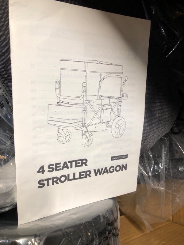 View 2 of ***DAMAGED - SEE NOTES/PICTURES*** Real Relax Stroller Wagon for 4 Kids, Foldable 4 Seater Wagon Stroller, Kids Wagons with 5-Point Safety Harness, UV-Protection Canopy, All-Terrain PU Wheels, Adjustable Handlebar