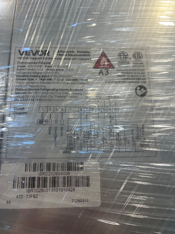Photo 1 of vevor commercial freezer acd-23f82