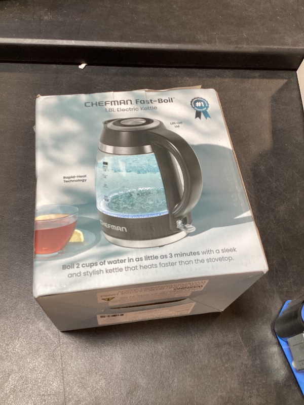 View 2 of Chefman Electric Kettle, 1.8L 1500W, Hot Water Boiler, Removable Lid for Easy Cleaning, Auto Shut Off, Boil-Dry Protection, Stainless Steel Filter, BPA Free, Borosilicate Glass Electric Tea Kettle