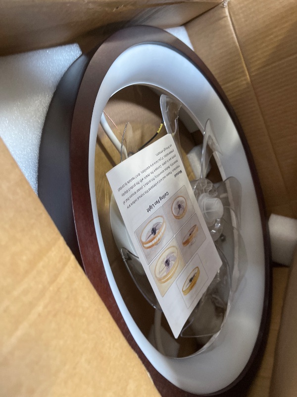 View 2 of 20" Low Profile Flush Mount Wood Fandelier Ceiling Fan with Light