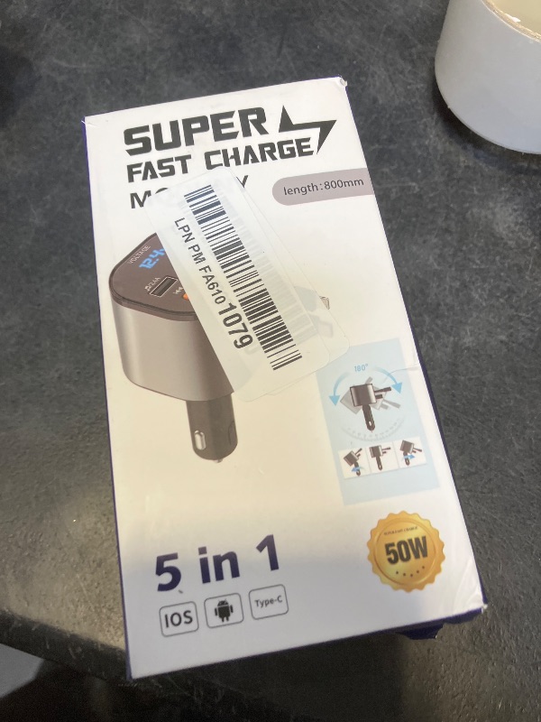 View 2 of MQOUNY 90W Retractable Car Charger with Bluetooth 5.3 FM Transmitter