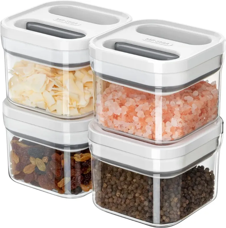 Photo 1 of MR.SIGA 4 Pack Airtight Food Storage Container Set, BPA Free Kitchen Pantry Organization Canisters, One-handed Airtight Cereal Snack Candy Storage Containers, 360ml / 12.2oz, Small,BLACK