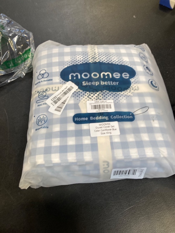 View 2 of MooMee Gingham Duvet Cover Set 100% Washed Cotton Linen Like King
