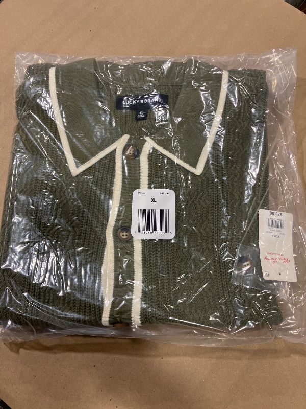 View 2 of Lucky Brand Tipped Button Front Sweater Burnt Olive size x - large 
