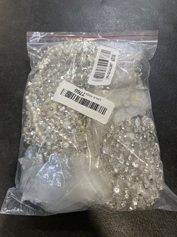 View 2 of Hand Beaded Embroidered Long Large Heavy Crystal Sequin Rhinestone Applique Trim Great for Noble Neckline Dress Bodice (Silver, Front Part?38x84cm)