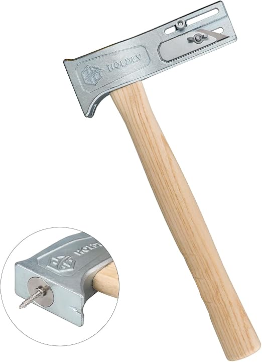 Photo 1 of Magnetic Roofing Hammer with Sliding Gauge and Utility Knife,All-in-One Roof Repair Tool for Shingles, Felt Caps and Nails,Efficient Magnetic Hatchet for Professional and DIY Roofing
