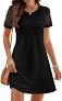 Photo 1 of MEROKEETY Women's Summer Short Lace Sleeve T Shirt Dress Casual Crew Neck Pleated Front Shift Dresses, Black, Small