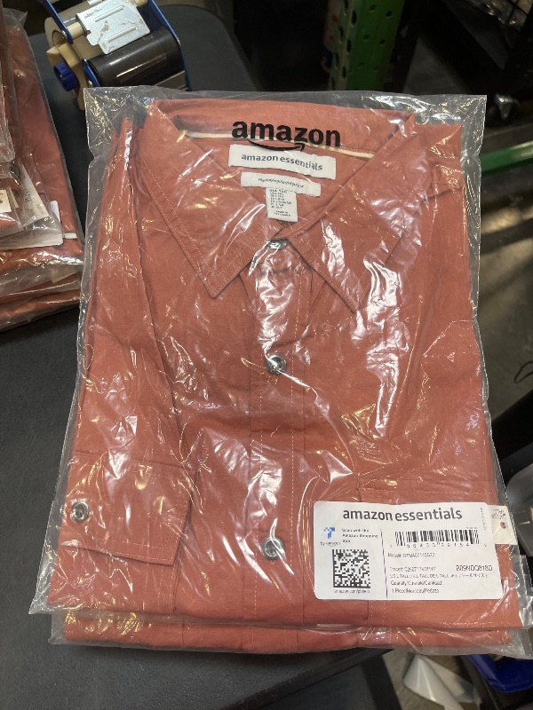 Photo 1 of Amazon Essentials Men's Standard-Fit Long-Sleeve Two-Pocket Utility Shirt, Clay, Large Tall