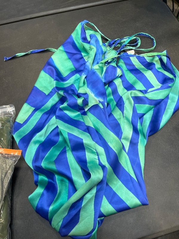 View 2 of Nasty Gal Satin Stripe Tie Back Maxi Slip Dress 6