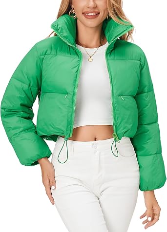 Photo 1 of Fuinloth Womens Crop Puffer Jacket Lightweight Stand Collar Zip Long Sleeve
LARGE