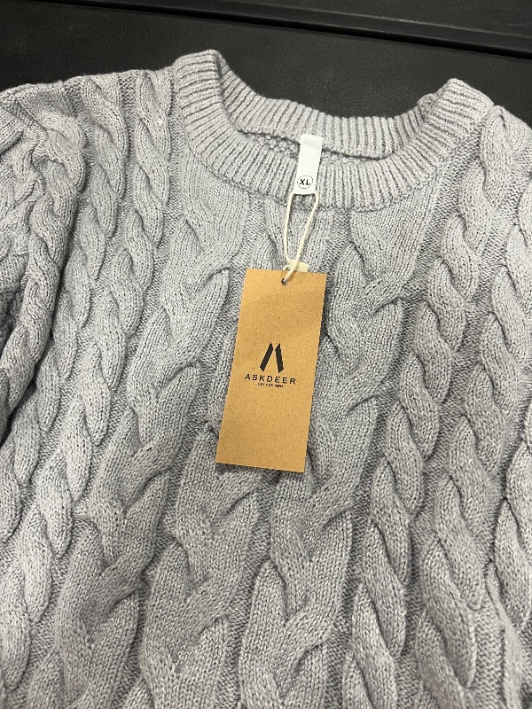 Photo 1 of Askdeer Men's Cable Knit Pullover Sweater Gray
XL