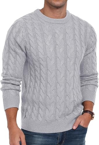 Photo 1 of Askdeer Men's Cable Knit Pullover Sweater Gray
XL