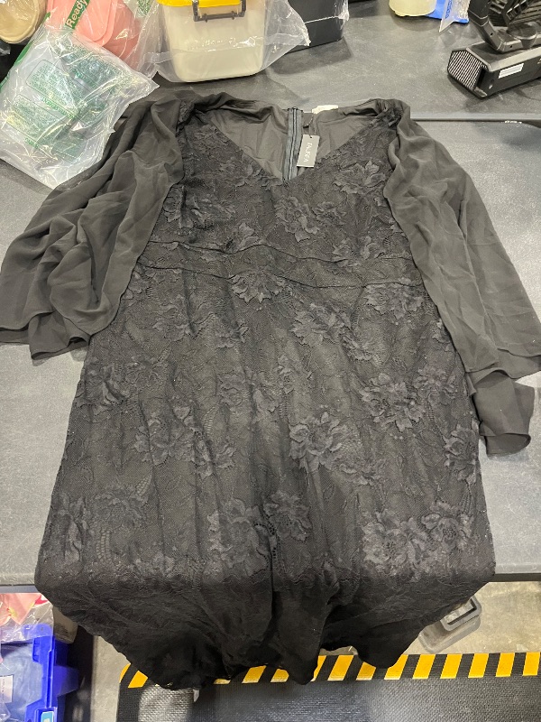View 2 of Plus Size Black V Neck Chiffon Cape Ruffle Sleeve Mermaid Dress 18w