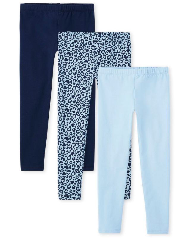 Photo 1 of The Children's Place Girls Leopard Leggings 3-Pack in Blue | Size Medium (7/8) | Cotton