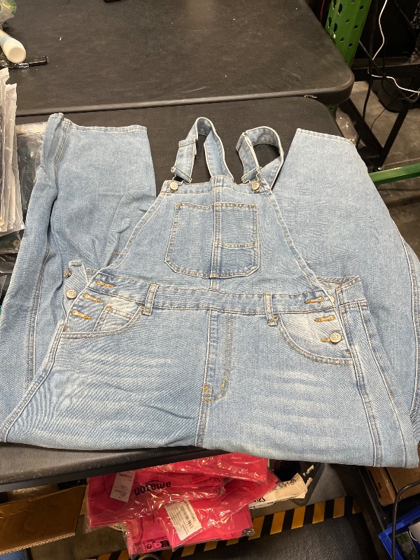 View 2 of PLNOTME Women's Denim Bib Overalls Barrel Leg Adjustable Strap Jean Pants Jumpsuits with Pockets medium