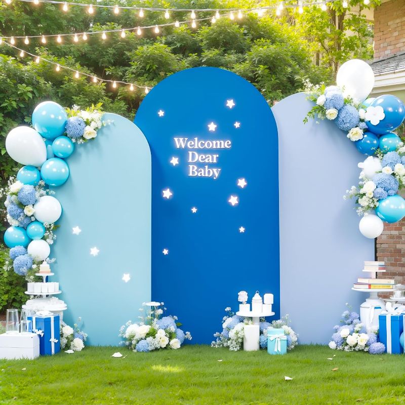 Photo 1 of Blue Arch Backdrop Cover Set of 3 Wedding Arch Covers Stretchy Backdrop 4FT 5FT 6FT Decorations Baby Shower Bridal Shower Photo Birthday Party Blue Arch Stand Cover Spandex