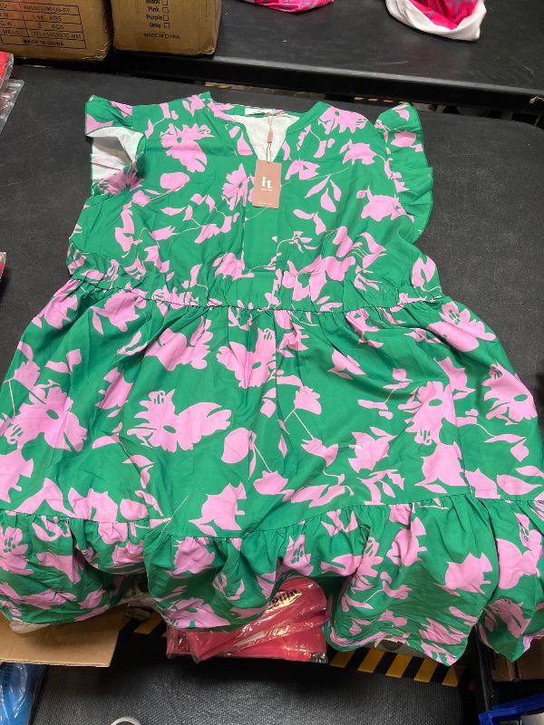 View 3 of HOTOUCH Casual Summer Dresses 2025 Printed Flowy Beach Dress with Pockets Tiered Swing Sundress, Green Flower Print xxl