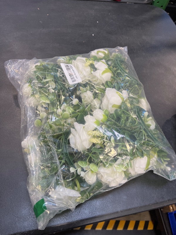 View 2 of Leooomap 6 PCS White Rose Flower Candle Rings, 10" Diameter