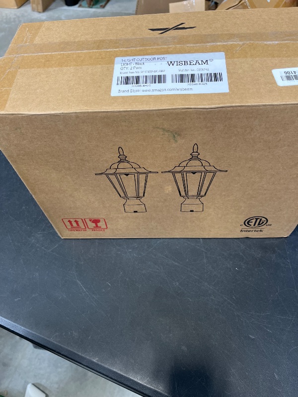 View 2 of WISBEAM 2 Packs Outdoor Post Light, Pole Lantern, E26 Base 60W Max, Aluminum Housing Plus Glass, Wet Location Rated, ETL Qualified, Bulbs not Included, Black