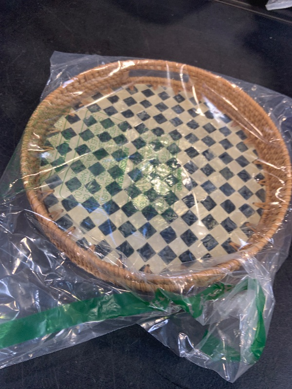 Photo 1 of JUNGLE CULTURE Round Rattan Tray with Mother of Pearl Inlay • Drift 12’’