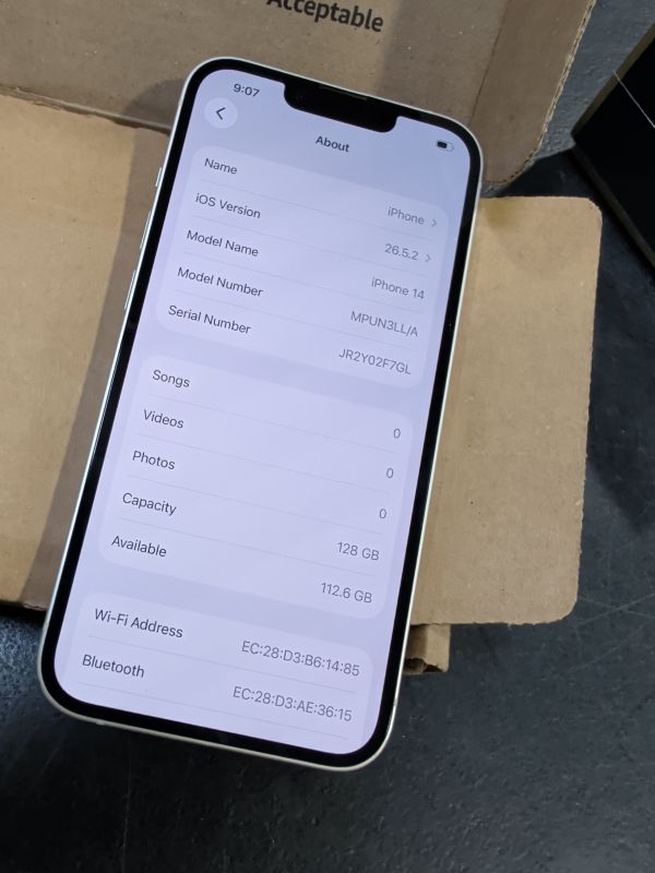Photo 1 of Apple iPhone 14, 128GB, Starlight - Unlocked