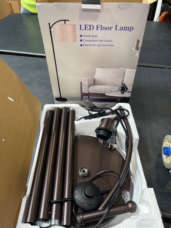 Photo 1 of Floor Lamp for Living Room, LED Standing Lamp Tall Industrial Floor Lamp Reading for Bedroom, Office (9W LED Bulb, Beige Lampshade Included) -Oil-Rubbed Bronze