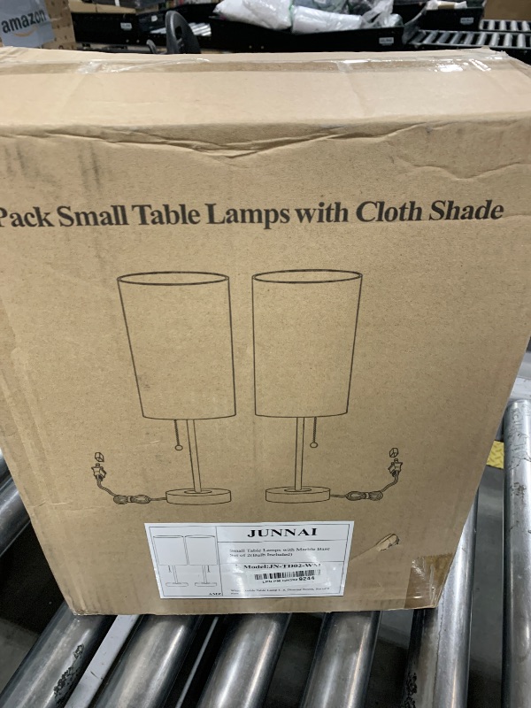 View 2 of JUNNAI Table Lamps Set of 2, Gold Bedside Lamps, 3 Way Dimmable Nightstand Lamps with Marble Base & Linen Shade &Pull Chain,18.5 Inches Tall Skinny Desk Lamps for Bedroom Living Room(Bulbs Included)