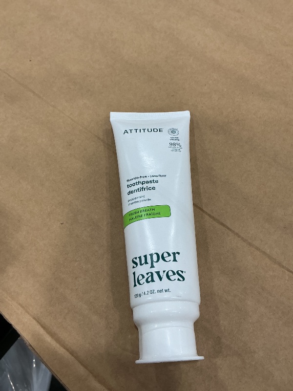 Photo 1 of Attitude Fluoride-Free Fresh Breath Toothpaste, Peppermint Flavor, EWG Verified, Vegan & Cruelty-Free, Sugar-Free, Plant & Mineral-Based Ingredients, Clean Oral Care, 4.2 Oz