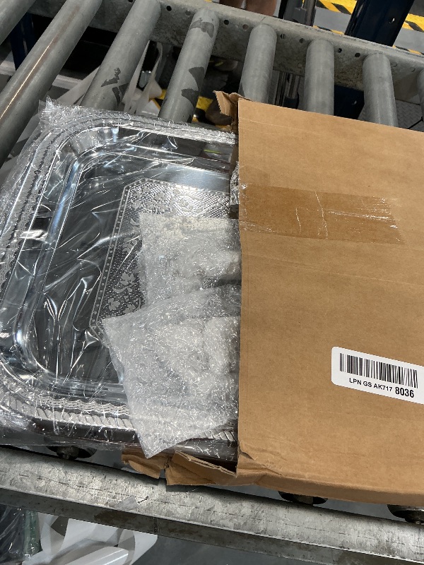 View 3 of Teecyhooo 4 Pack Silver Serving Trays with Handle
