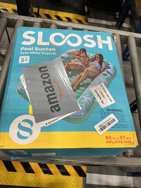 Photo 1 of SLOOSH Inflatable Tanning Pool Lounger Float, 85" x 57", XL-Cyan White