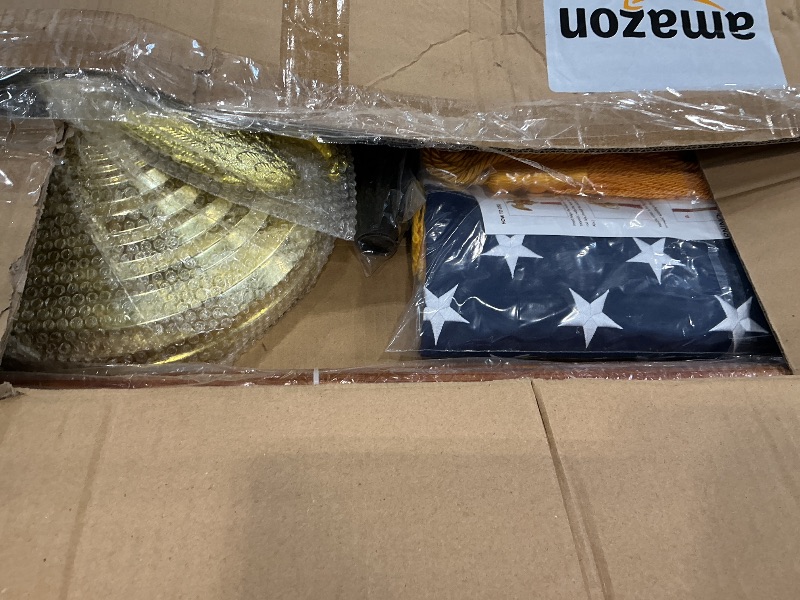 Photo 1 of 8.8ft Indoor US Flag Pole Kit with Eagle Topper- Solid Oak Pole- Eagle Topper- Embroidered American Flag with Gold Fringed- Base Stand- Cord Tassel- for Office, School, City Hall, Meeting, Auditorium