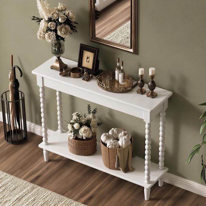 Photo 1 of 45" Narrow Entryway Table with Storage Shelf, 5 Min Assembly, White