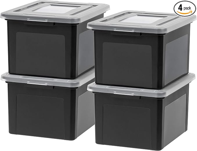 Photo 1 of IRIS USA 4-Pack 35 Qt. Letter/Legal File Box with Latching Lid, Black