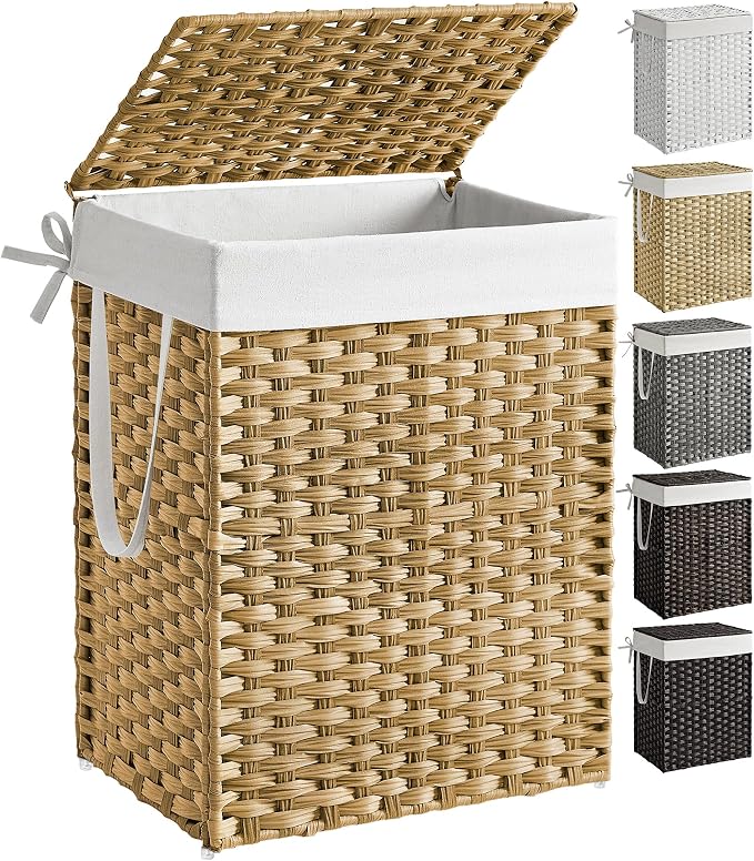 Photo 1 of SONGMICS Laundry Hamper with Lid, 23.8 Gal (90 L) Synthetic Rattan,Foldable