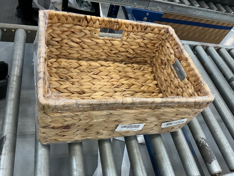 Photo 1 of KOKODO 15”L x 11”W Large Rectangular Water Hyacinth Wicker Storage Basket with Handles, Metal Frame and Chalkboard Label, Handwoven Bin for Space-Saving Room Organization