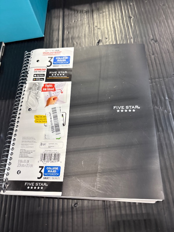 Photo 1 of Five Star Spiral Notebook, 3 Subject, College Ruled, 150 Sheets, Black
