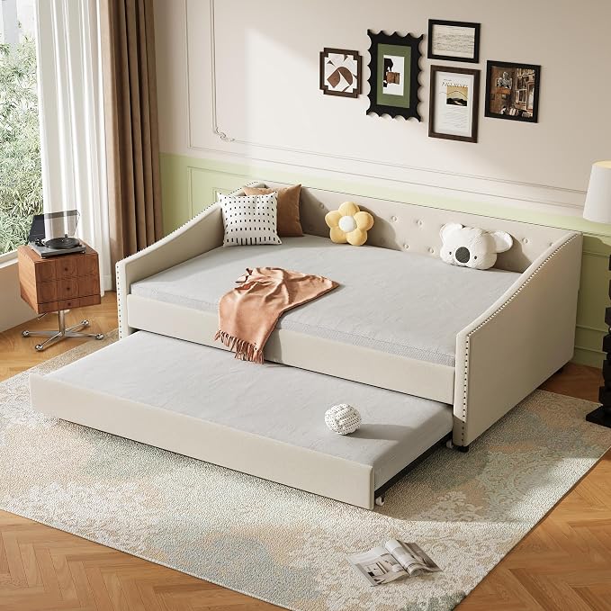 View 4 of Full Size Upholstered Daybed with Trundle
