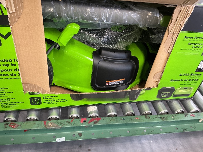 Photo 1 of SEE NOTES AND PICTURES,,,,,,,,,,,,,,,,,,,Greenworks 80V 21in Push Lawn Mower, 4.0 Ah Battery and Charger