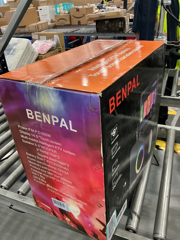 View 2 of BENPAL Karaoke Machine with 14-Inch Touchscreen and 2 Wireless Microphones