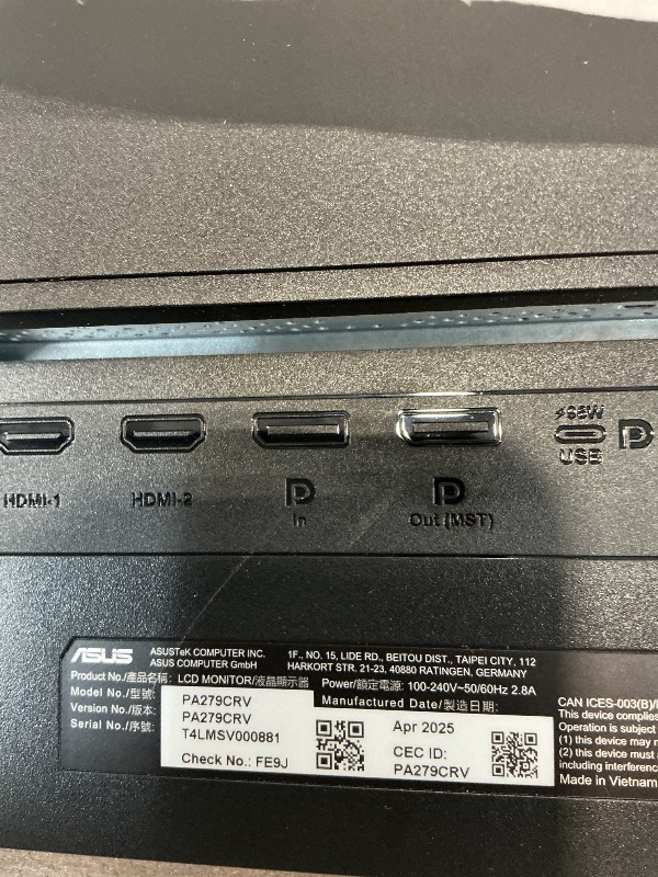 Photo 1 of ASUS ProArt PA279CRV 27" 4K USB-C HDR Monitor