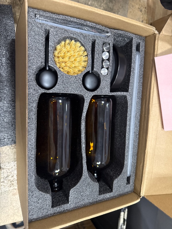 View 3 of [Luxury] Kitchen Soap Dispenser Set - 16OZ Amber Glass Bottle, Stainless Steel Pump, Instant Dry Tray, Waterproof Labels, Non-Slip Silicone Pad, and Dish Brush | Upgrade for Your Kitchen and Bathroom