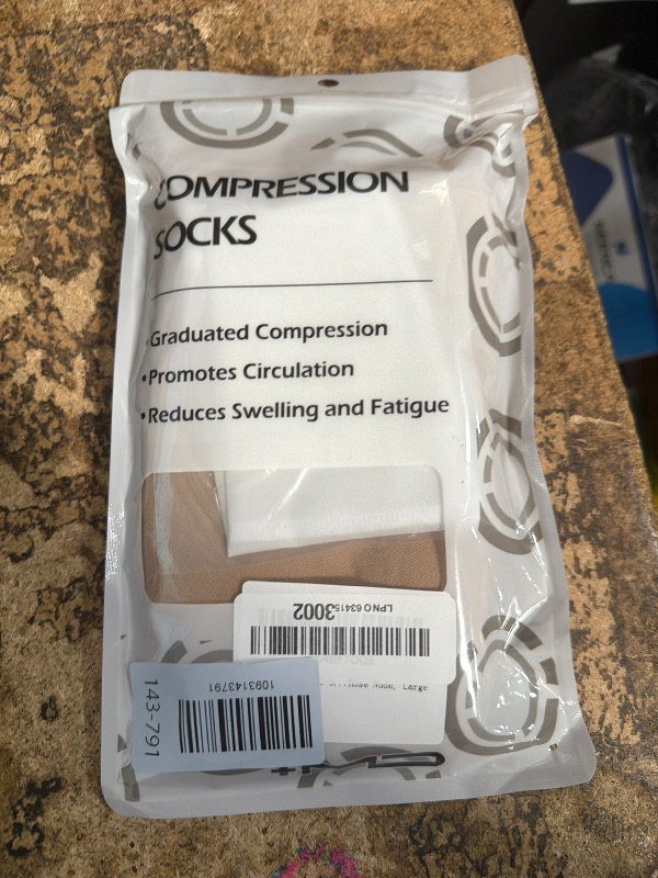View 2 of +MD Compression Socks Knee High Open Toe Large Nude 2 Pairs 20-30 mmHg