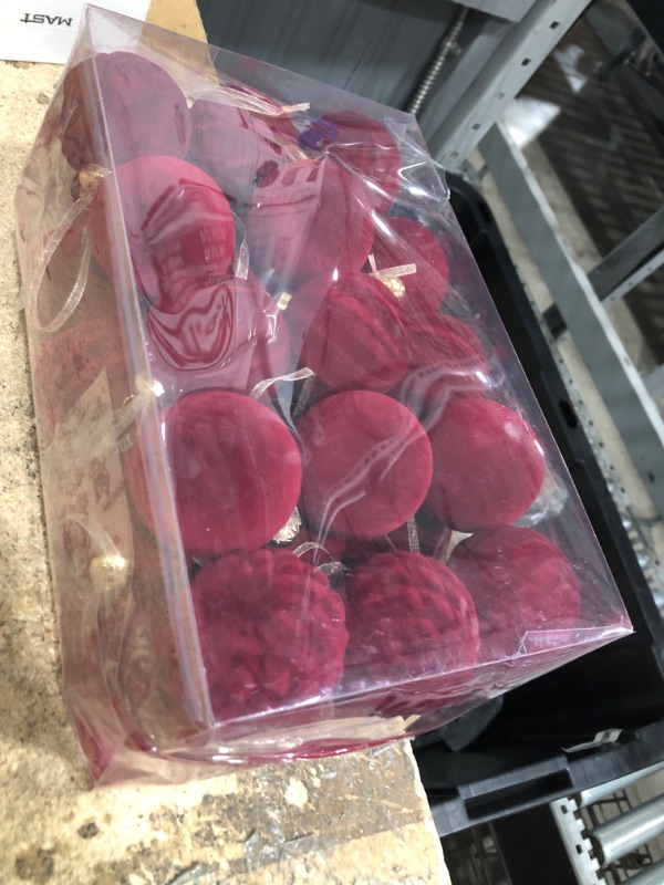 View 2 of 30Pcs Burgundy Velvet Christmas Ball Ornaments for Xmas Tree Decorations