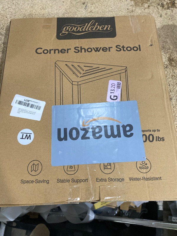 View 2 of ***Legs are missing***
Corner Shower Stool with Storage Shelf, HDPS Waterproof Shower Foot Rest for Shaving Legs, 2-Tier Triangle Bathroom Stool for Inside Shower, Non-Slip Small Shower Bench, White