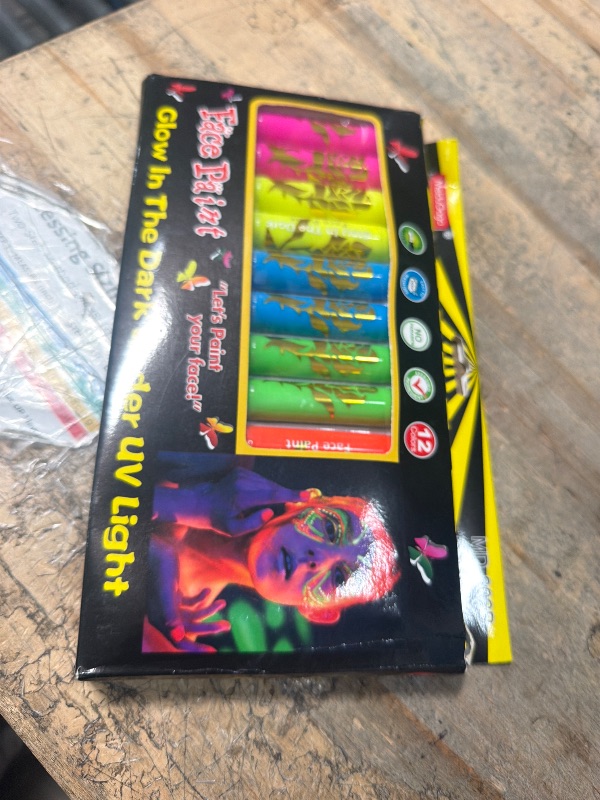 View 2 of 12 PCS Glow Face Body Paint, Glow In The Dark Under UV Black Light Sticks Makeup Neon Face Painting Kits for Adult Halloween Festival Accessory Glow Party Supplies