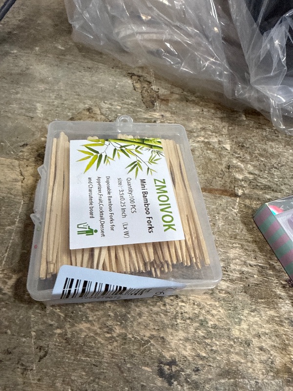 View 2 of 100pcs Bamboo Forks Appetizer Forks,3.5 Inch Mini Forks