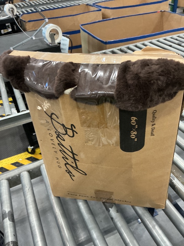 View 3 of Battilo Reversible Faux Fur Throw Blanket 60"x80" Dark Brown