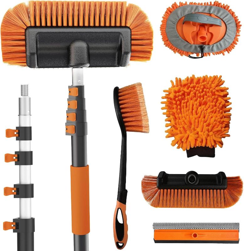 Photo 1 of Buyplus 18FT Reach Car Wash Brush with Long Handle - Car Cleaning Kit with 3-12FT Extension Pole, Wheel Brush, Microfiber Cleaning Mop, Mitt, Window Squeegee for RV Truck SUV Boat Solar Pane Washing