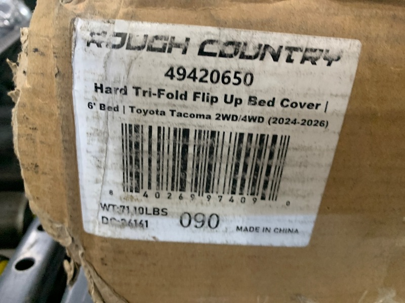 Photo 1 of Rough Country Hard Tri-Fold Flip Up Tonneau Cover for Toyota Tacoma (2024-2026) - Flush Aluminum Bed Cover, Fits 6' Bed w/Utility Rail System